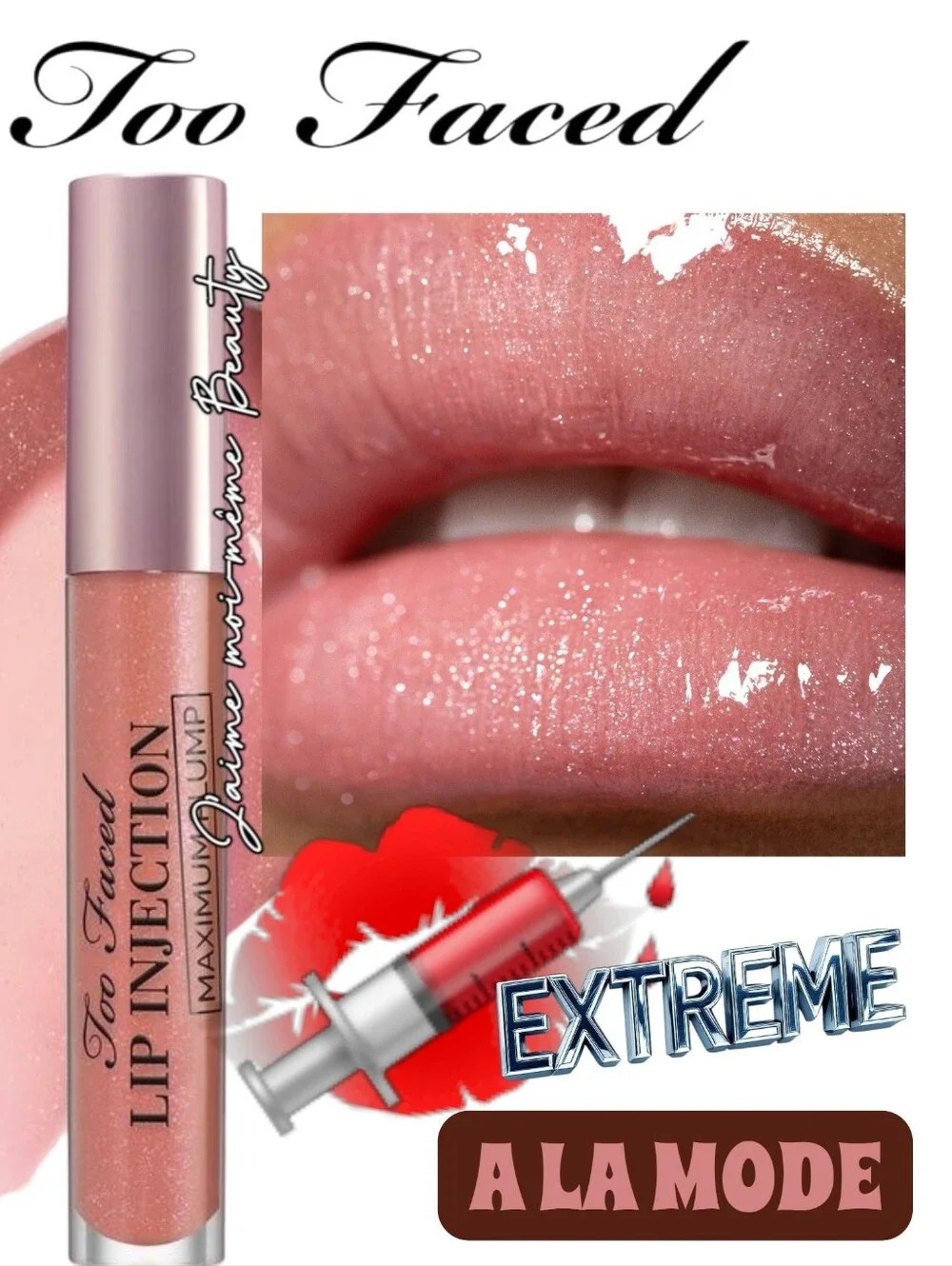 Too Faced Lip Injection Plumping Lip Gloss  Alamode Cool Tone Mauve Pink Shimmer